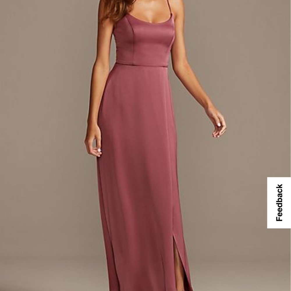 Crepe-Back Satin Spaghetti Strap Bridesmaid Dress          Color-  Chianti